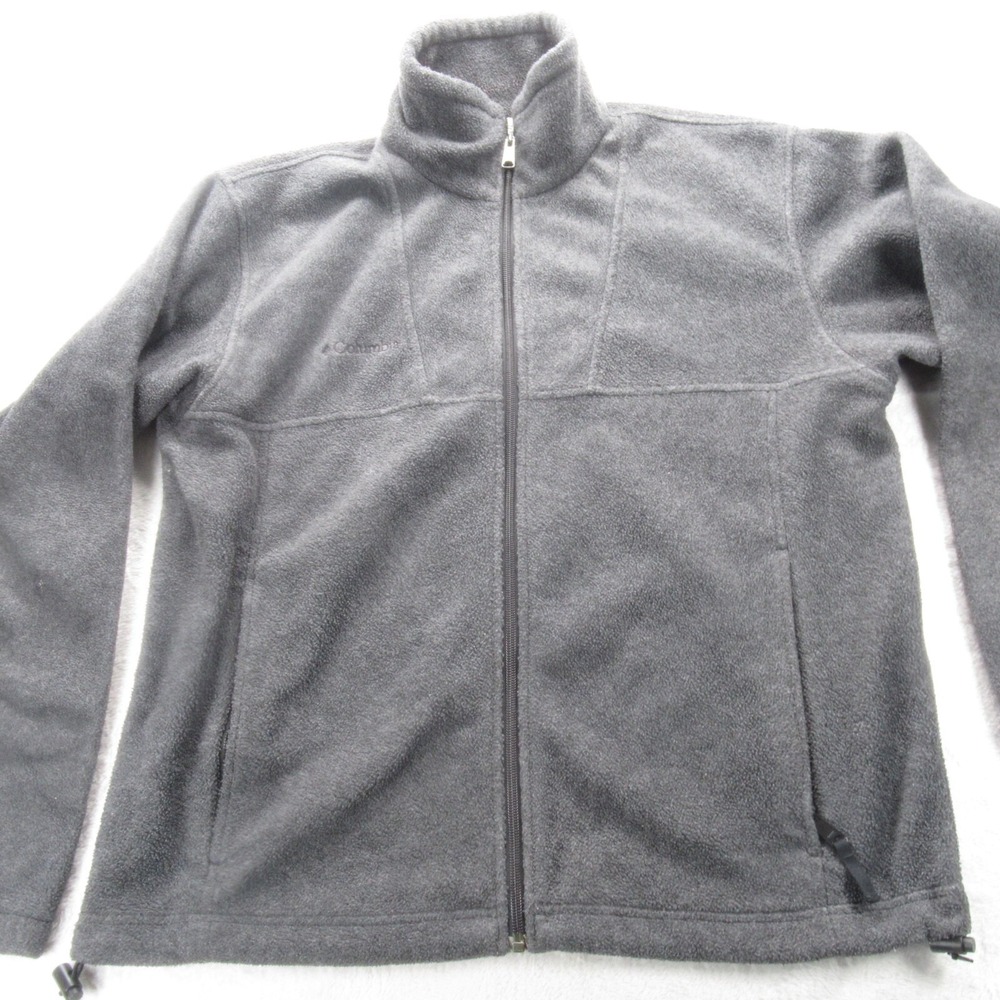 Columbia Fleece Jacket Men Medium Gray Pockets Adjustable Hem Full Zip Outdoor